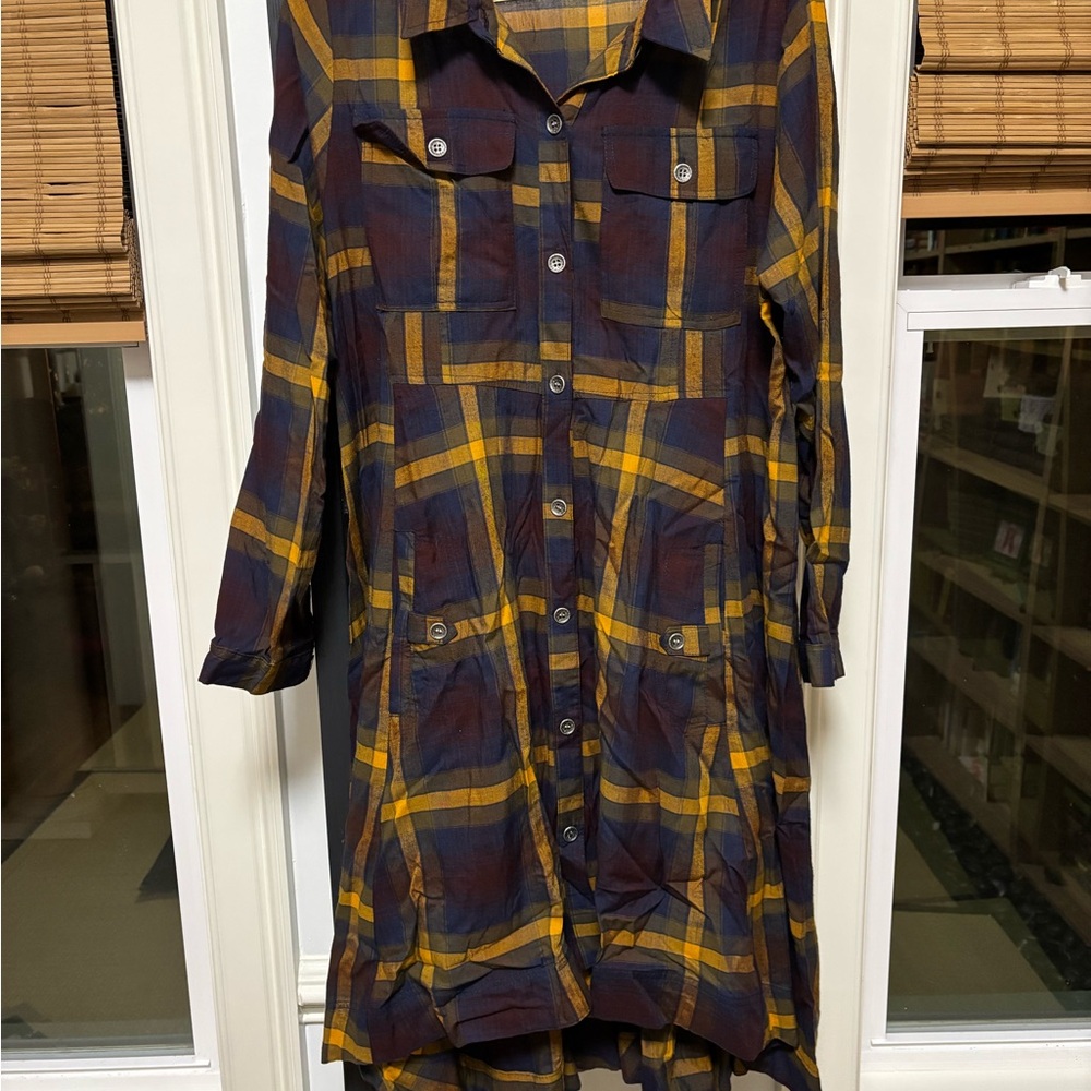 Fall Plaid Button-Up Long Shirt Dress